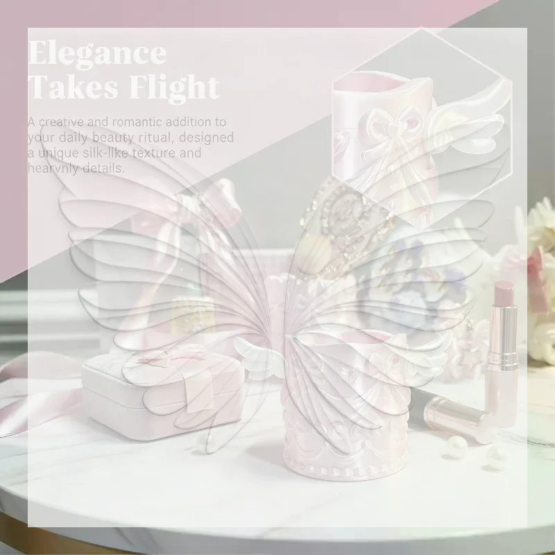 Angel Wings Embossed Makeup Brush Holder Luxury Large Capacity Cosmetic Organizer for Desktop Storage