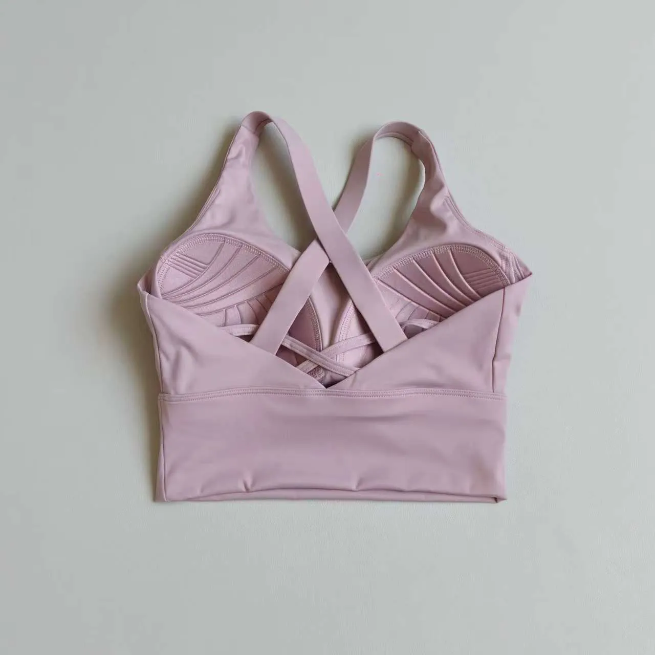 Einfarbiger Damen-Fitness-BH, weicher Rücken mit Kreuzmuster, hochfest, stoßfest, Sport-Top mit Brustpolster, Push-up-Yoga-Weste – Detail 14