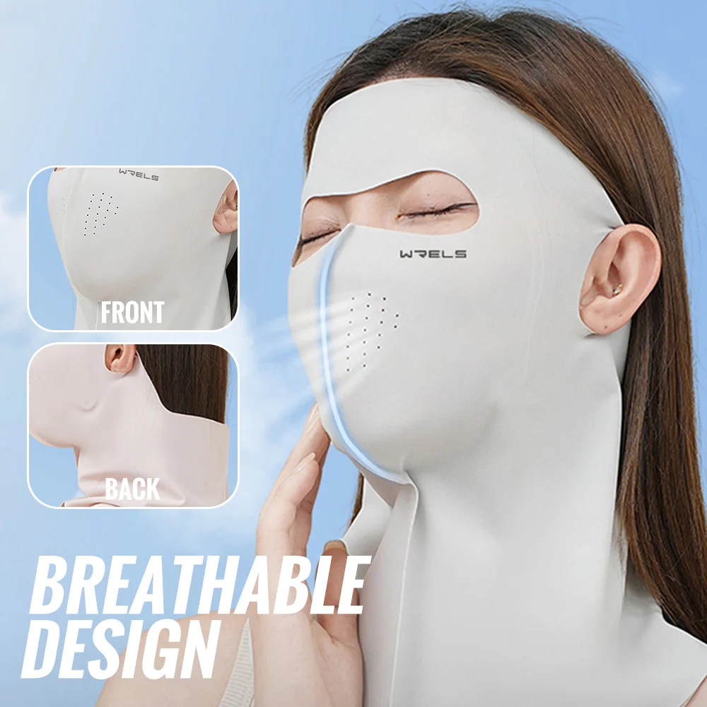 WRELS Anti UV Full Face Cover UPF 50+ Summer Face Mask Breathable Sunscreen Sports Face Covering Sun