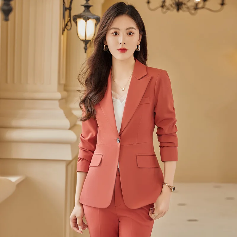 High-Grade Red Suit Jacket for Women Spring and Autumn 2023 New Internet Celebrity Goddess Temperament Two-Piece Suit for Women