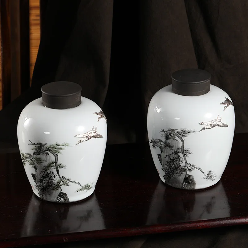 Guanfu Museum: Hesong Lingxiaoxiao Porcelain Tea Pot Pu'er Tea Tea Box Storage Tea Caddy Tea Storage Pot Tea Caddy Ceramic Pot