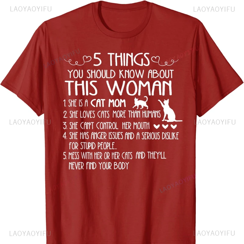 Cat Mom Things Woman Gift T-Shirt Vintage Clothes Funny Outdoors High Quality Cotton Short-sleev Fashion Soft Comfortable Tops