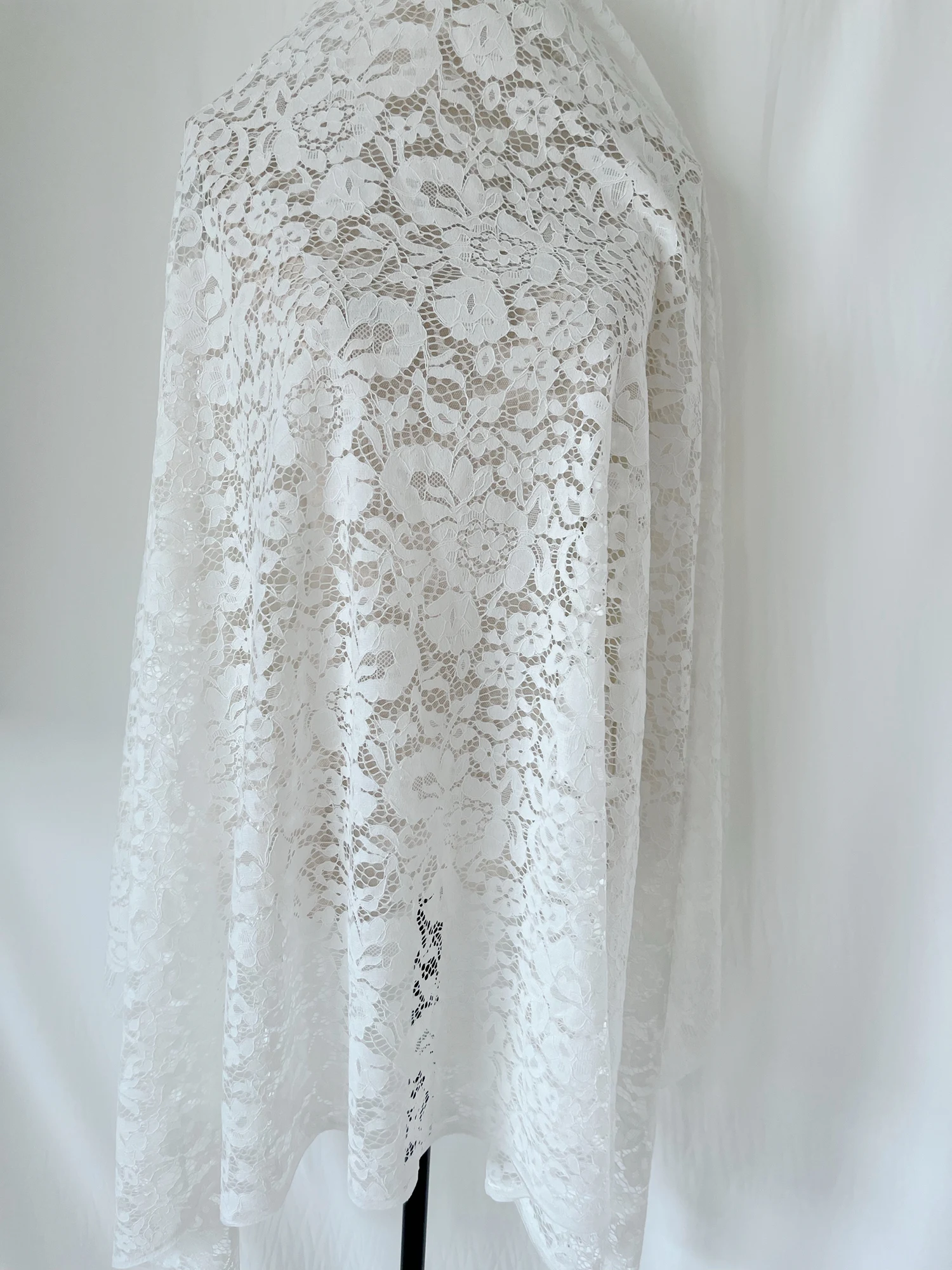 150CM White Cord Eyelash Lace Fabric Hollow 3D Soft Skin Custom Wedding Veil Evening Dress Design Fabric X1043