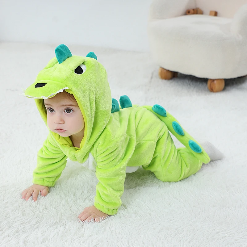 Kigurumis Lovely Dinosaur Baby Rompers Clothes Infant Boys Girls Cartoon Pajamas Baby Onesie Romper Newborn Hooded Halloween