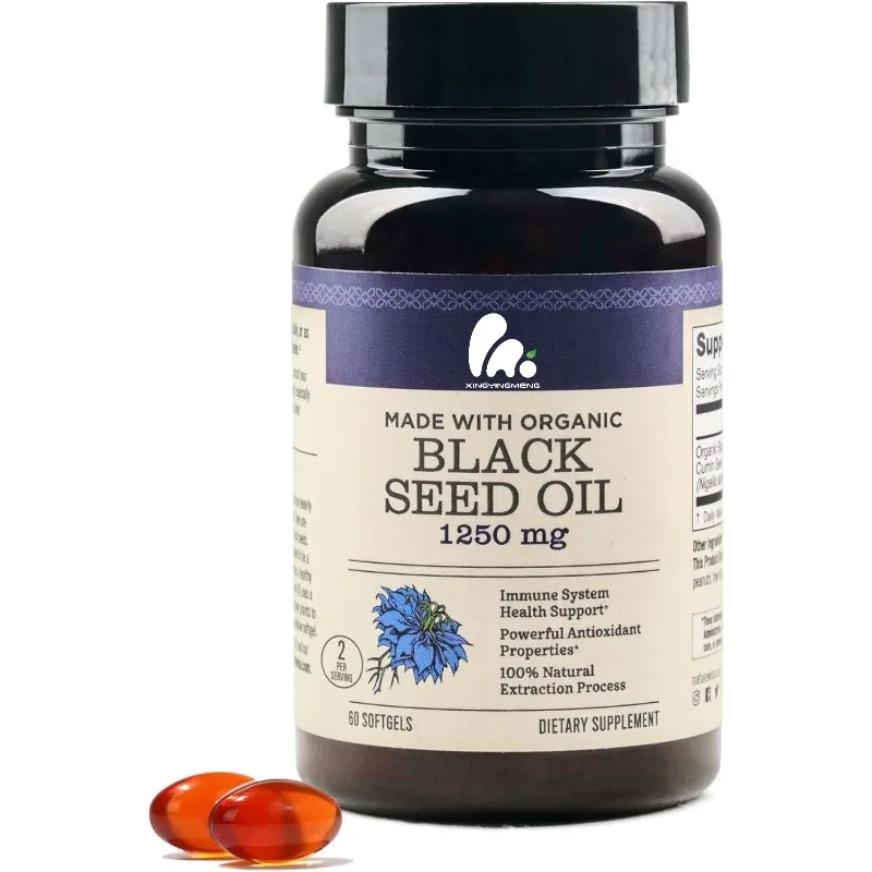 

Black Seed Oil Soft Capsules 1250mg - Contains 100% Cold Pressed Black Seed Oil Omega 3 6 9- Antioxidant Immune Support
