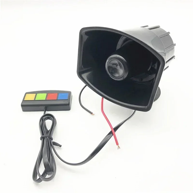 Police Siren Horn Car Siren Loud Electric Horn Black Plastic Square Speaker DC12V 4 Tones Emergency Siren Electronic PA System