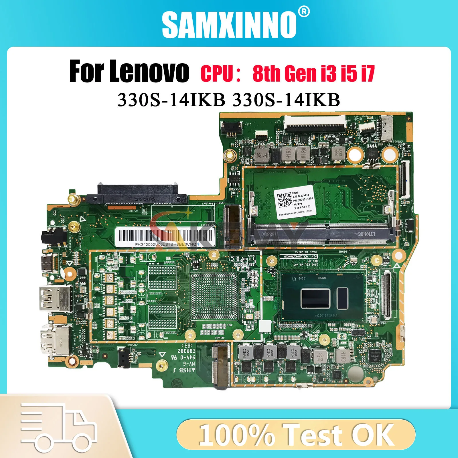 

330S-14IKB Laptop Motherboard For Lenovo Ideapad 330S-14IKB With 4GB RAM I3 I5 I7 8th Gen CPU 100% Fully Tested
