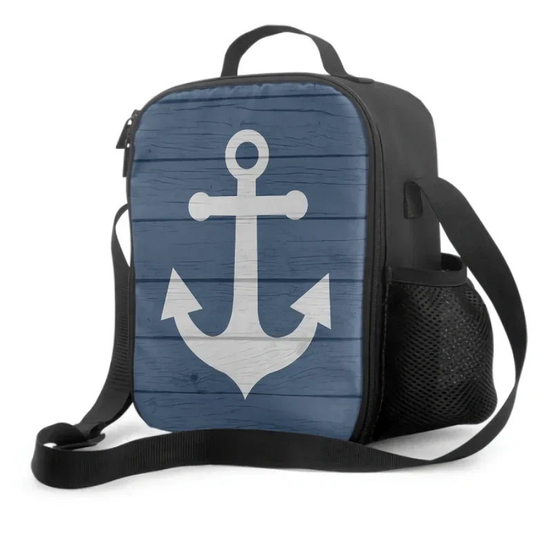 3D Nautical Anchor Insulated Lunch Box Reusable Portable Cooler Bag with Adjustable Shoulder Strap for Work School Picnic Travel