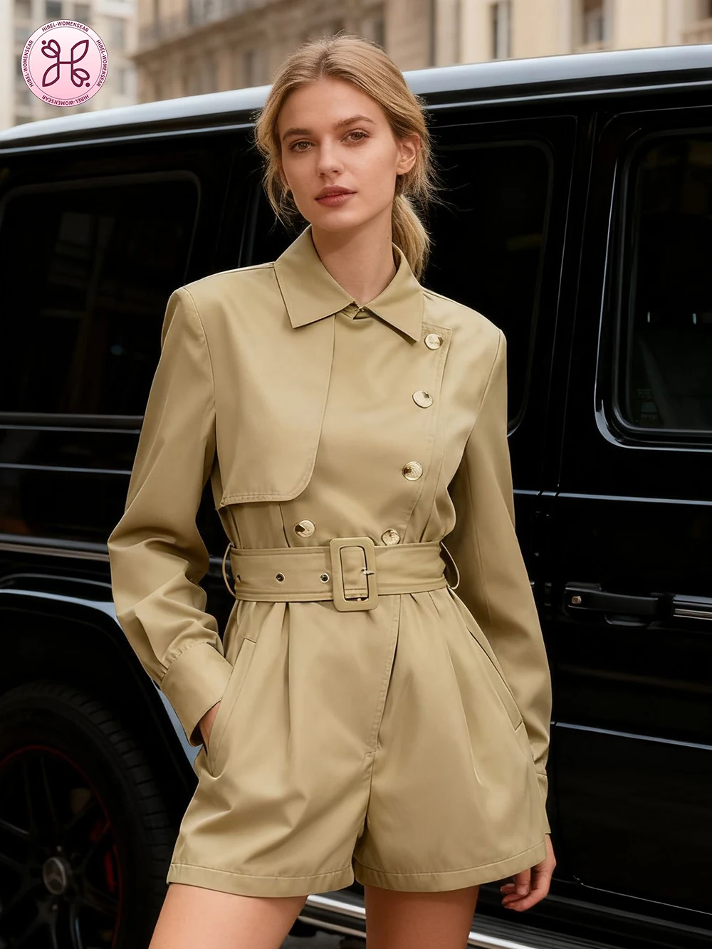 

Streetwear Double-Breasted Slim Shorts Jumpsuit Women Long Sleeve Belt Cargo Playsuit Summer Casual One Pieces Romper