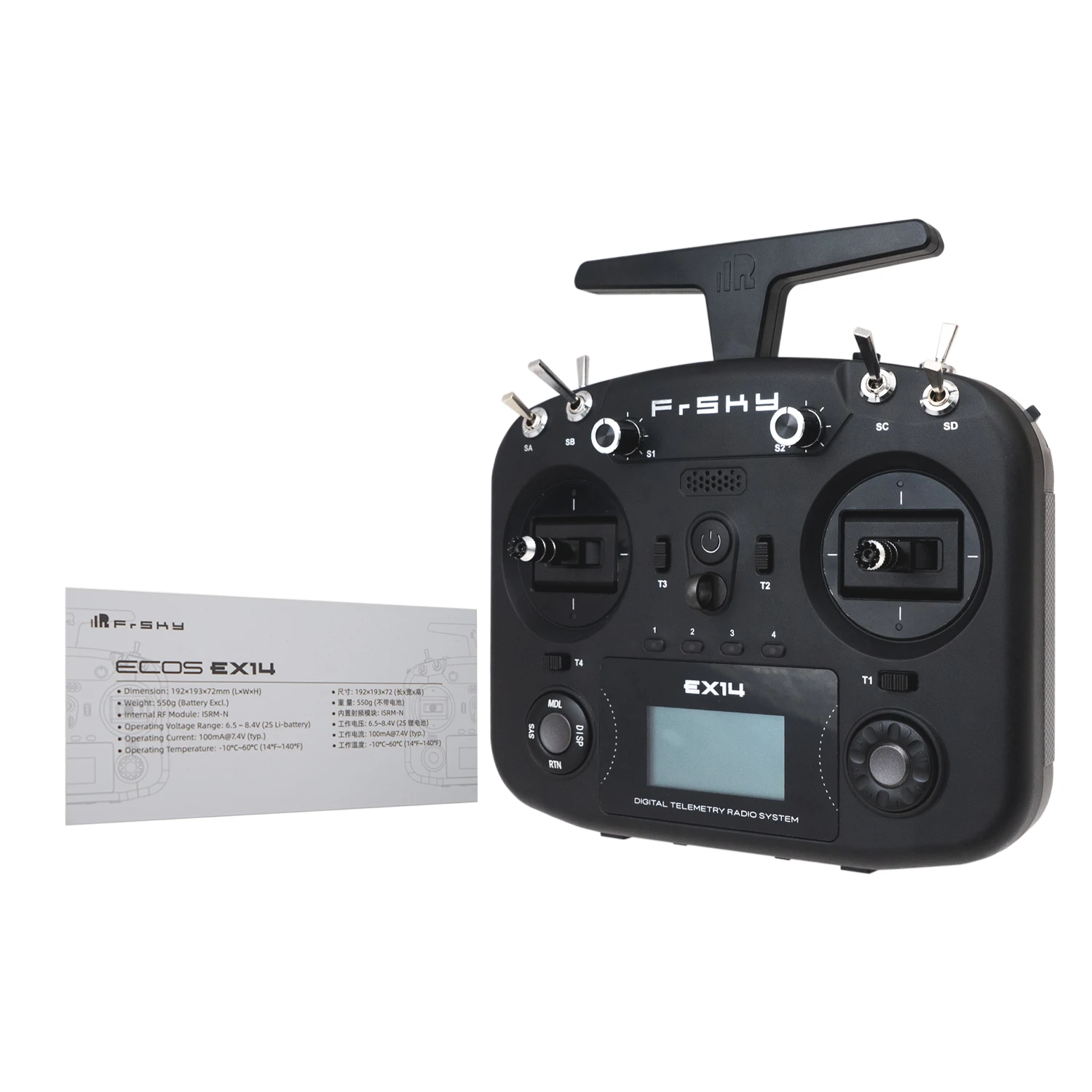 Sistem Operasi FrSky EX14 RC Transmitter ECOS, RF Internal ISRM 2.4GHz, Dukungan ACCST D16 & Access, Modul Eksternal Lite Ba