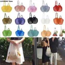 Reusable Grocery Produce Bags Cotton Mesh Ecology Market String Net Tote Bag Kitchen Fruits Vegetables Hanging Bag Home