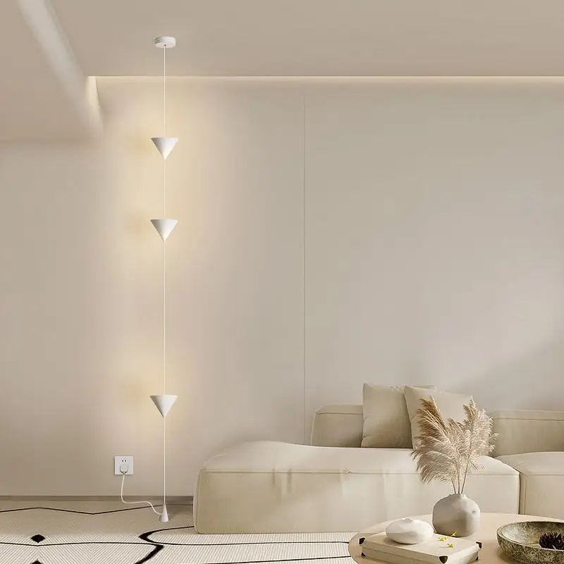 Nordic Floor Lamp Minimalist Cone-Shaped LED Living Room Bedroom Bedside Pendant Light Ceiling Light Black and White Pendant Lig