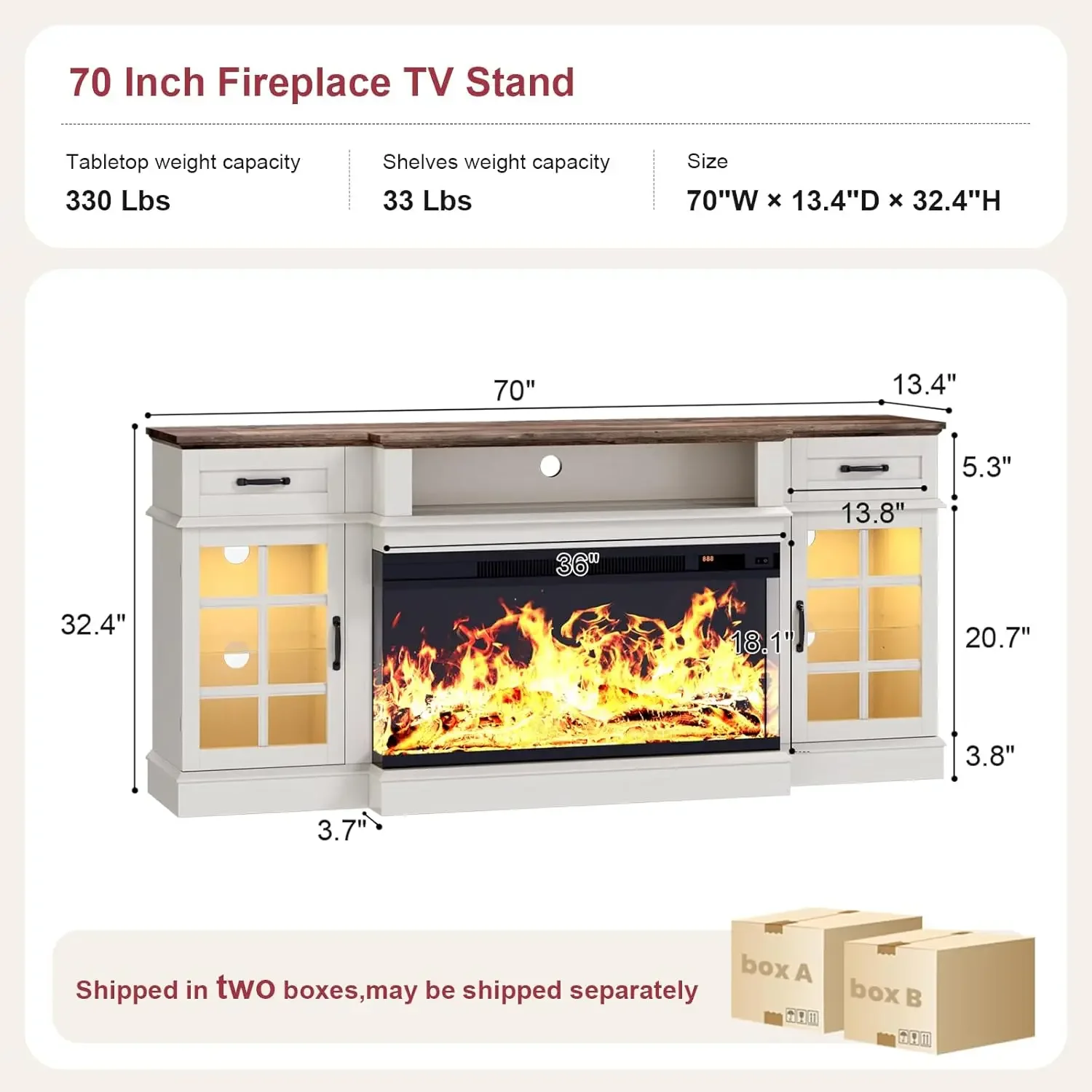70 Fireplace Tv Stand Three Sided Glass Fireplace Modern Entertainment Center Wooden Media Console Glass Doors Storage Drawers L