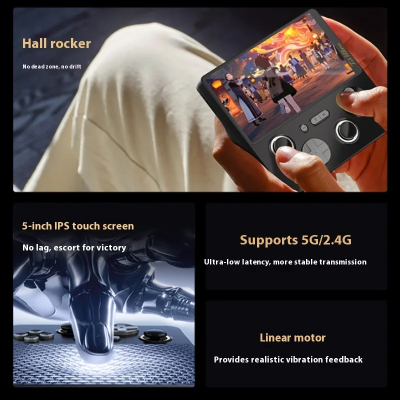 GAMEMT E5 Ultra Gaming Console Hall-Effect Joystick يده 5 "1280*720 60 هرتز IPS شاشة تعمل باللمس 5000 مللي أمبير وحدات تحكم أندرويد المحمولة