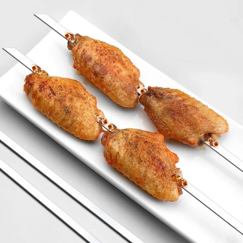 Cheap Wholesale Reusable Stainless Steel Flat Barbecue Skewers BBQ Grilling Accessories