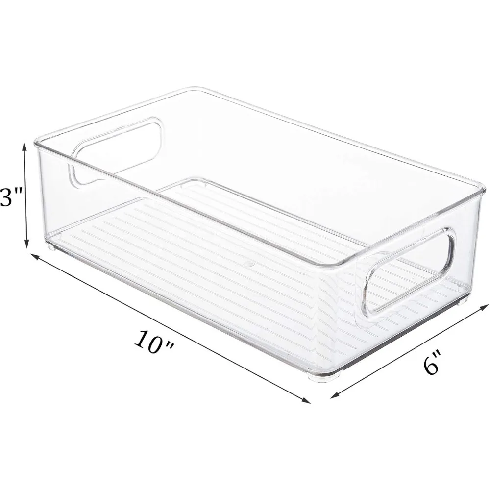 6 Pack Plastic Storage Bins for Pantry, Refrigerator, Countertop, Cabinet Organization, Stackable Food Storage Organizer