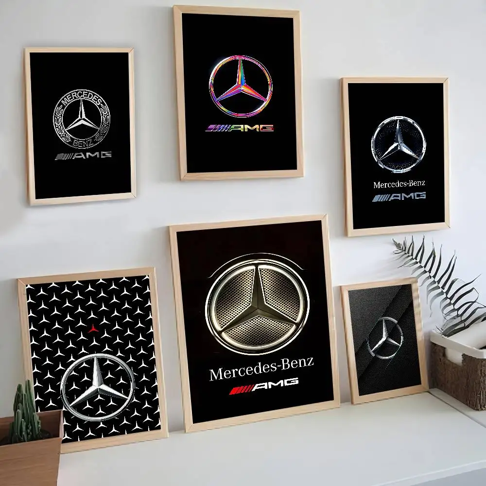 Car M-Mercedes-Ben-zs Vintage Posters Sticky Retro Kraft Paper Sticker DIY Room Bar Cafe Kawaii Room Decor