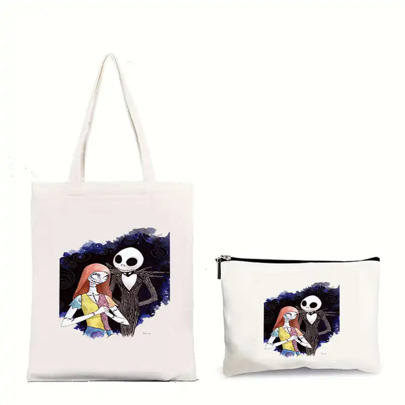 New The Nightmare Before Christmas Tote Bags Disney Cartoon Sally Jack Canvas Handbags Large Capacity Shopping Bags Women Gifts