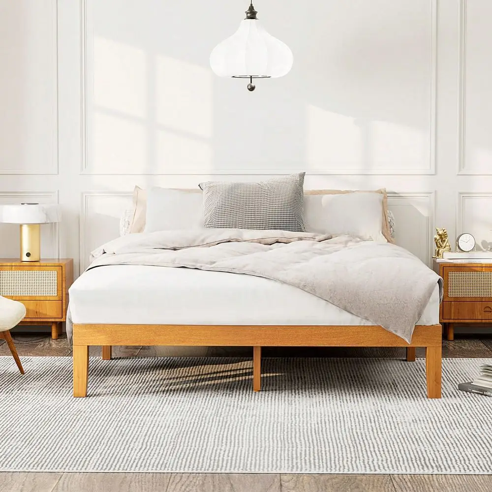 Solid Wood Bed Frame, Full Size Bed Base With Wood Slat Support, Sturdy, Stylish NoiseFree Design, No Box Spring Needed, Easy A
