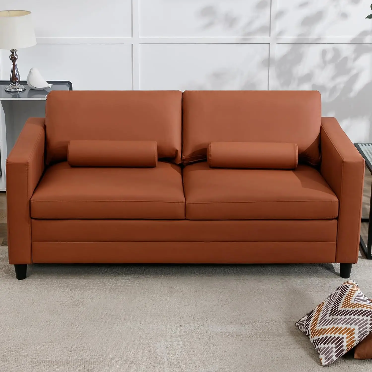 Full Size Pull Out Sofa Bed, Memory Foam Convertible Sleeper, Faux Leather with 2 Pillows for Living Room, Customized