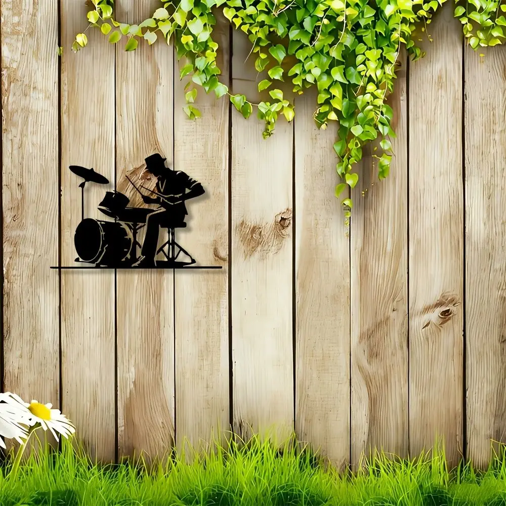 CIFBUY Minimalist Metal Drummer Wall Art, 2D Iron Hanging Decor for Home Music Studio Bar