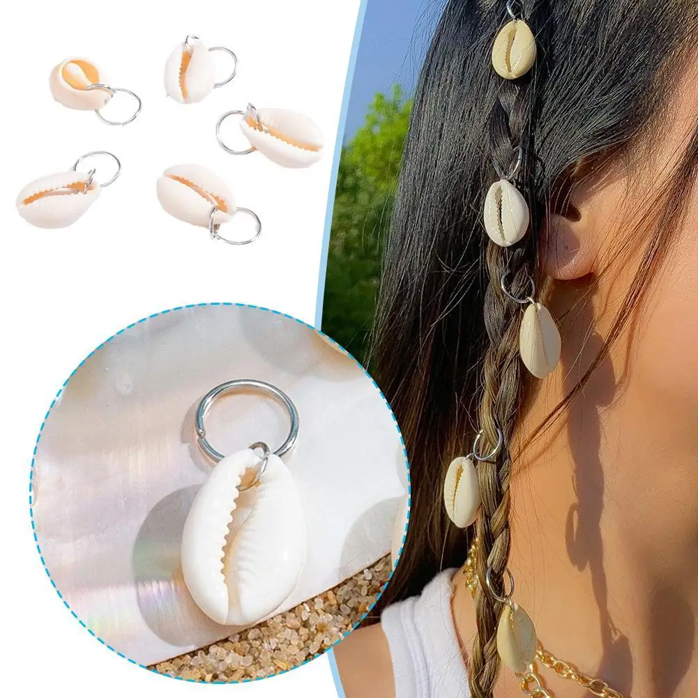 Sea 쉘 브레이드 헤어 링 보헤미안 휴가 스타일 헤어 버클, 힙합 더티 브레이드, 맞춤형 캐주얼 헤어 클립, 세트당 5 개