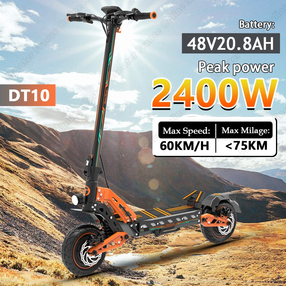 E-Scooter DT10, batteria 48V20,8Ah a doppio motore di picco da 2800 W, scooter per pneumatici a vuoto da 10, scooter elettrico per tutti i terreni a doppia sospensione