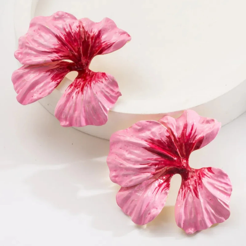 Korean Version Fashion Geometric Big Flower Handpainted Enamel Earrings Simple Cold Windchristmas Earrings Y2k Vintage Jewelry