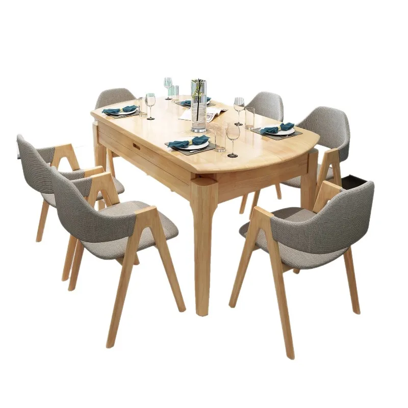 

All solid wood dining table and chair combination folding dining table variable round table modern simple multi-functional