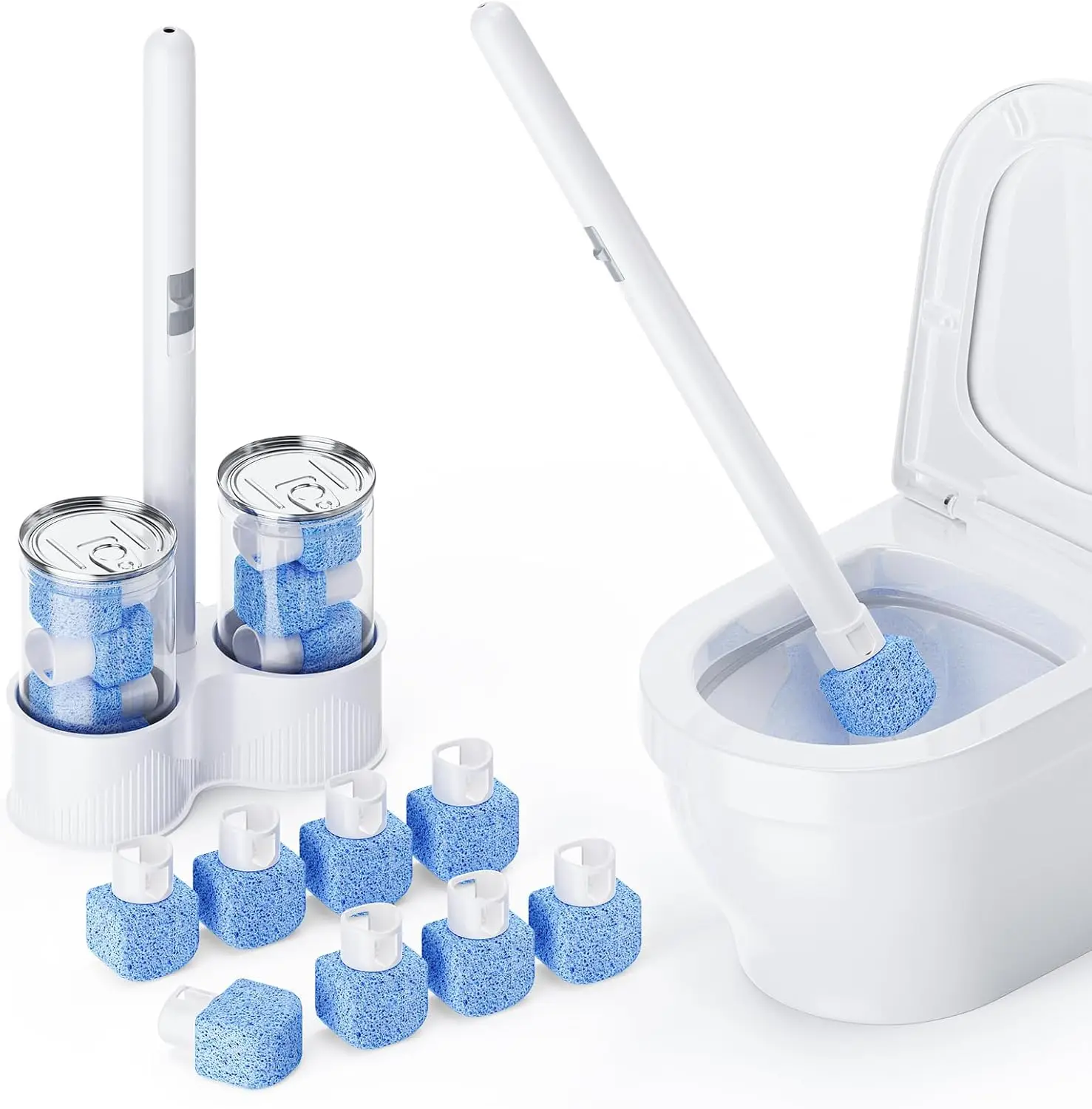 

Набор из 8 пемзов для унитаза с удлиненной ручкой 18 дюймов, белым держателем-футляром, пемза для унитаза