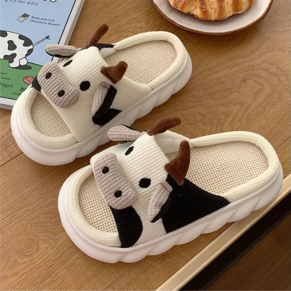 Casual Non-Slip Cartoon Cow Capybara Slippers Cartoon Soft Cow Linen Slippers Animal Kawaii Animal Pillow Slides Girls