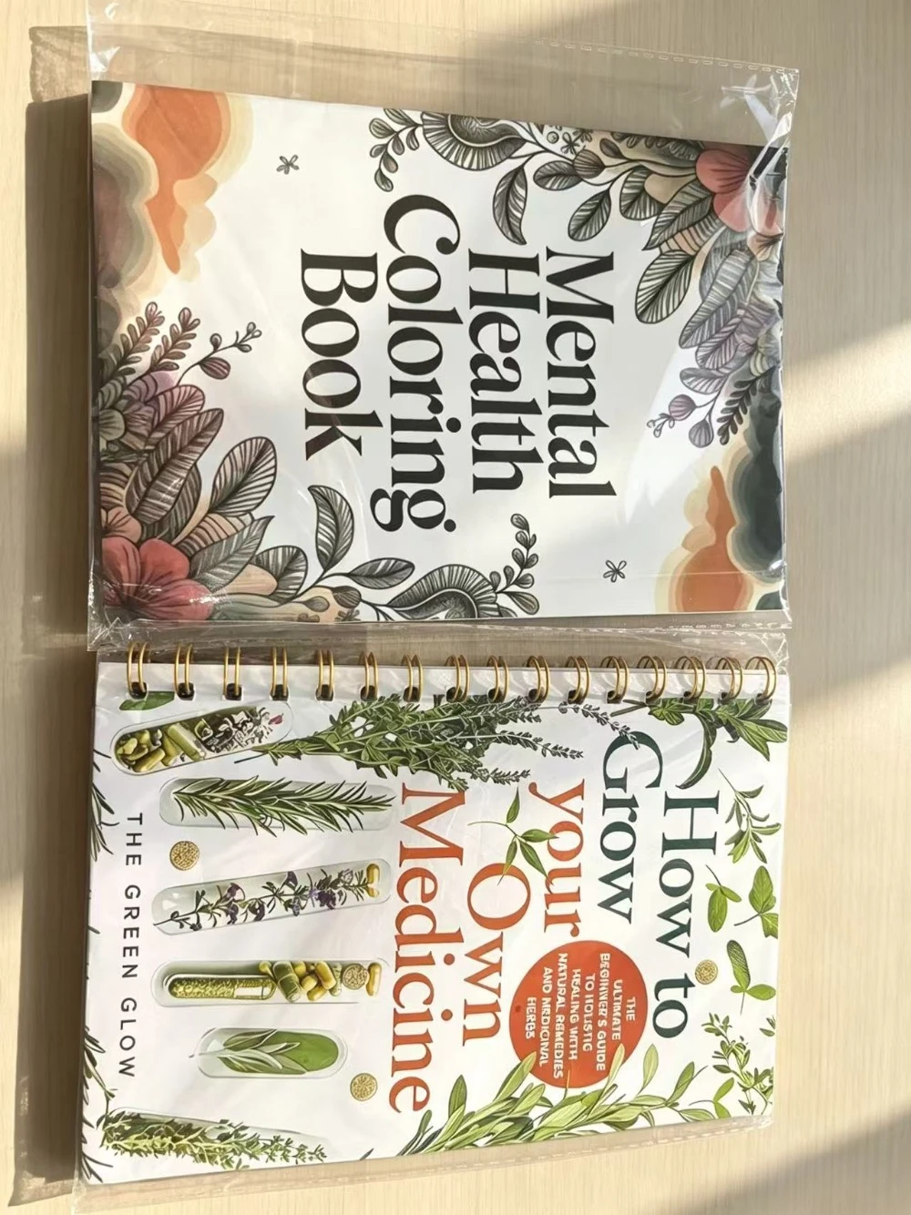 Inspirational quotes on mental health, mind healing coloring book, and how to plant your own medicinal plants book