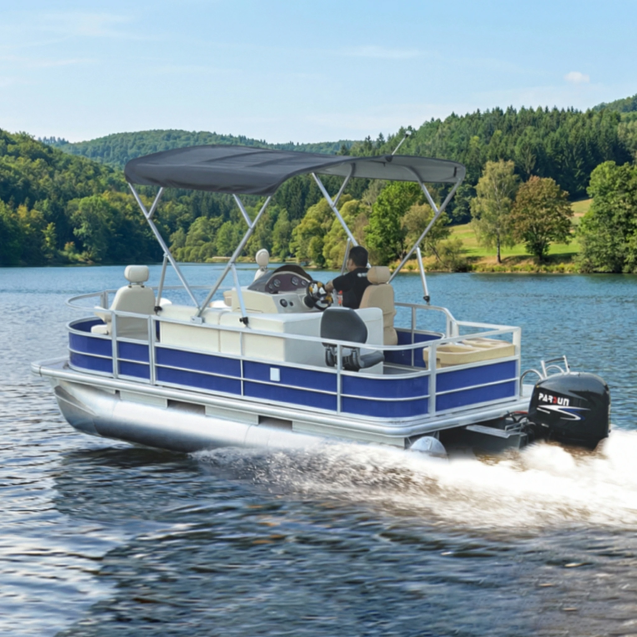 2026 Hot F-15 Customizable Fishing Pontoon Boat 6 Seater with Swimming Ladder for Sale