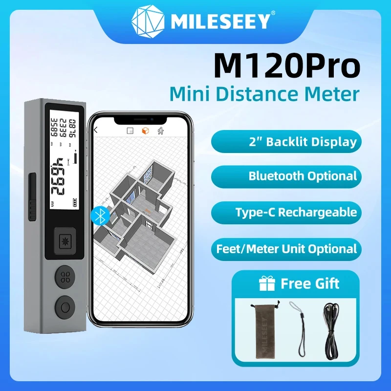 Mileseey M120 Pro Portable Laser Distance Meter Trenas USB Type C  Backlit Rechargeable Mini Rangefinder Measure Tools For Home