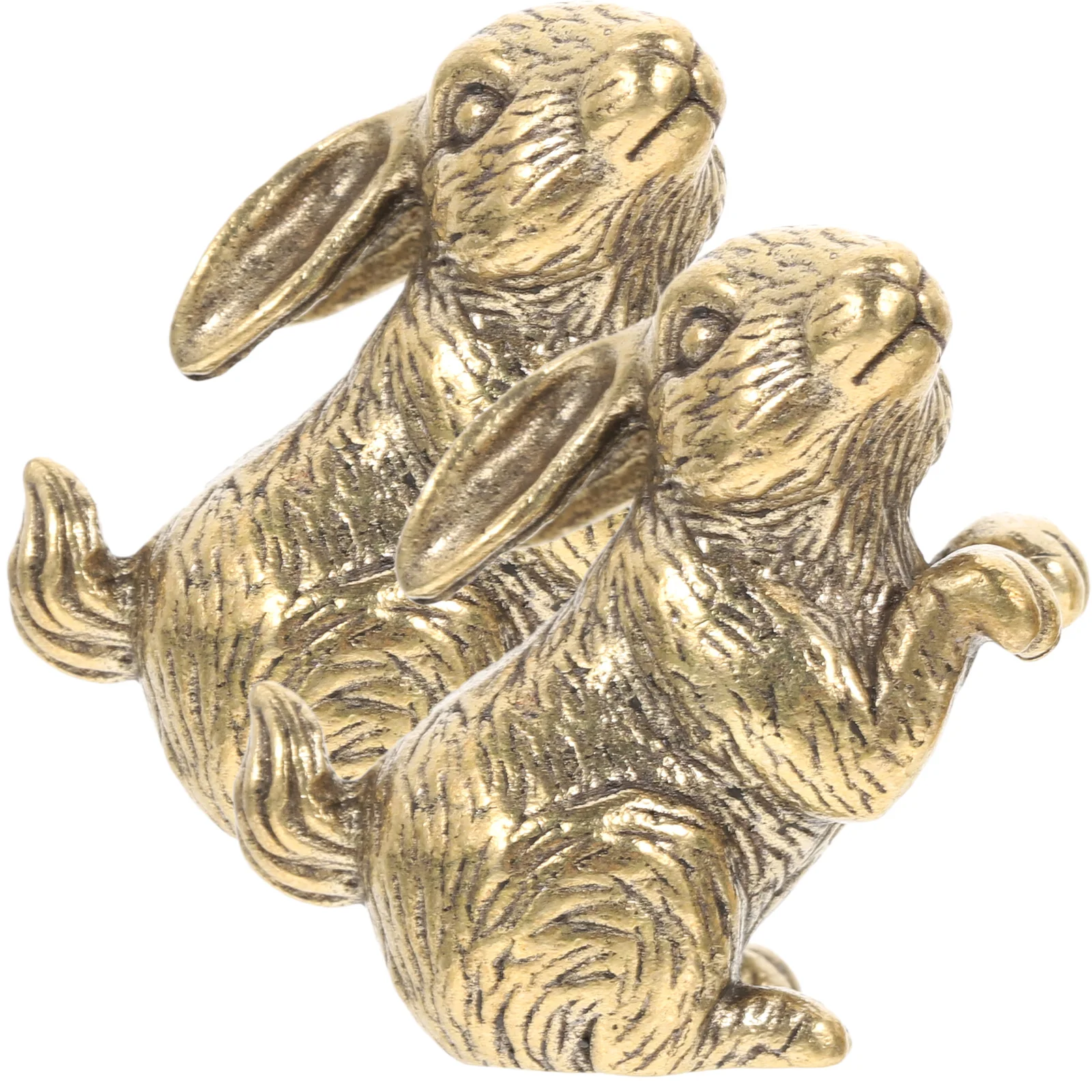 

2 Pcs Bunny Sculpture Brass Rabbit Statue Baby Ornament Exquisite Decoration Toys