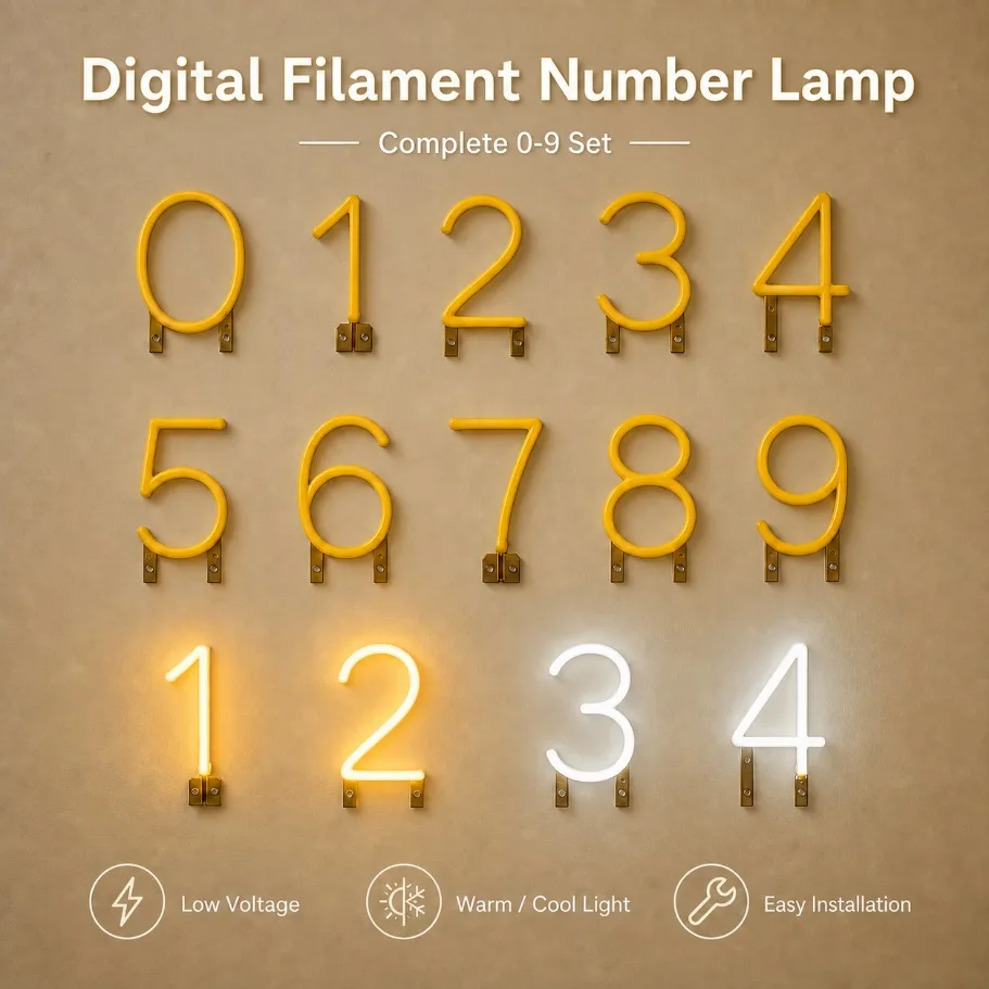 0‑9 Digital Filament Number Lamp 2.7‑3V Low Voltage Number Light Bulb Warm Cool White Light for DIY Digit Letter Sign Decoration