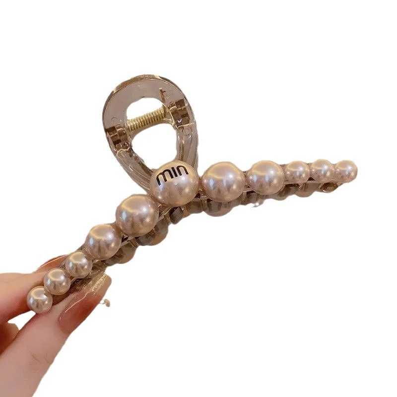 Korean Version of Fashionable  Champagne Color Large Pearl Clip Temperament Girl Hair Grab Versatile Ponytail Hair Accessories