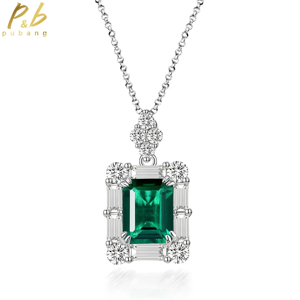 

PuBang Fine Jewelry Solid 925 Sterling Silver Pendant Necklace Emerald Green Gem Created Moissanite for Women Gift Drop Shipping