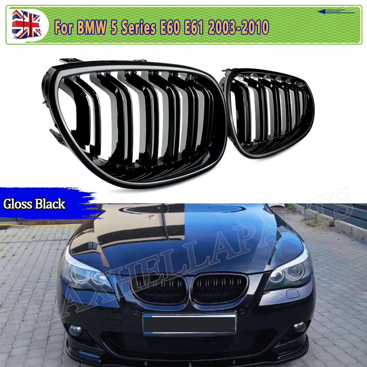 

For BMW E60 E61 5 series Front Kidney Grille Grill 520i 530d 535d M5 2003 2004 2005 2006 2007 2008 2009 2010 Glossy Black grille