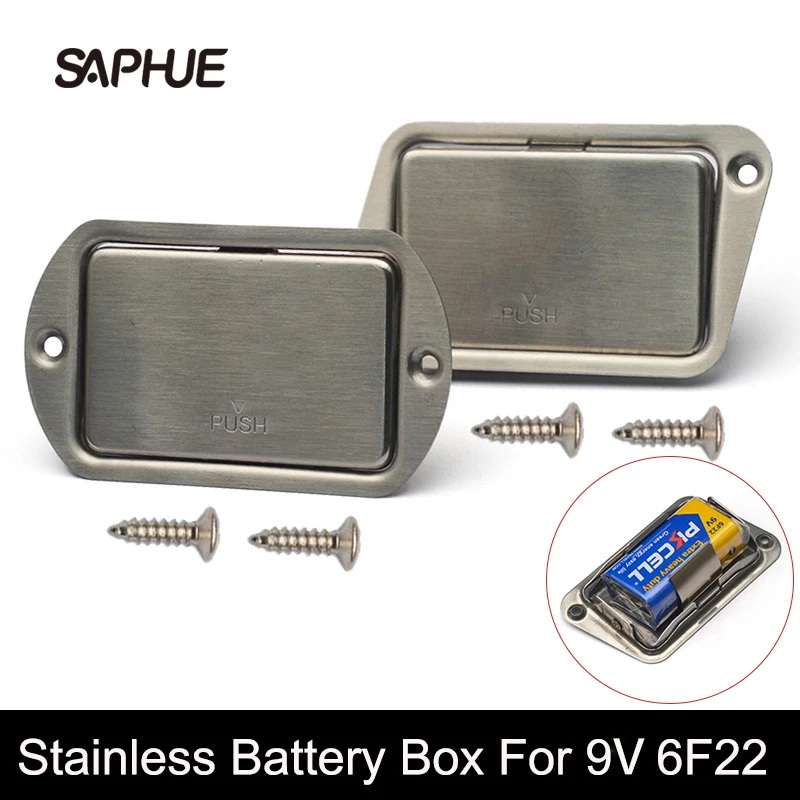 Rolling Stainless Battery Box For 9V 6F22 Metal Pushing Opening for Active Bass Guitar Pickup 9V Holder/Case Silver