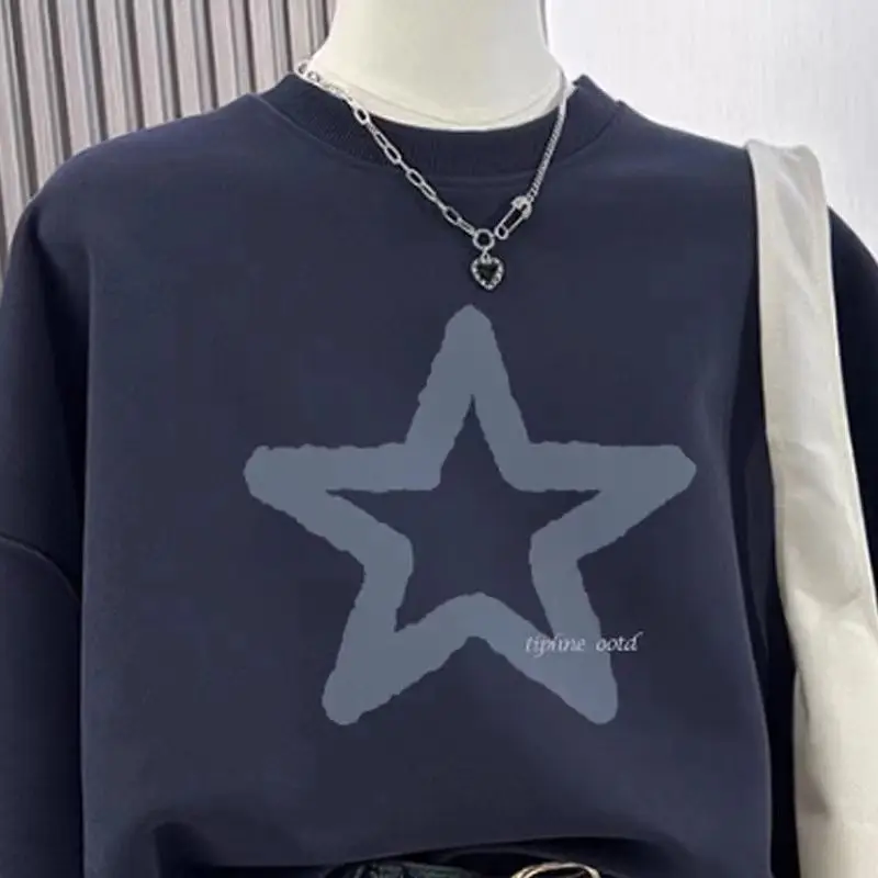 سترة الخريف العصرية المرأة جولة الرقبة فضفاضة رقيقة الأمريكية الرجعية المرأة الأعلى المطبوعة تنوعا #3