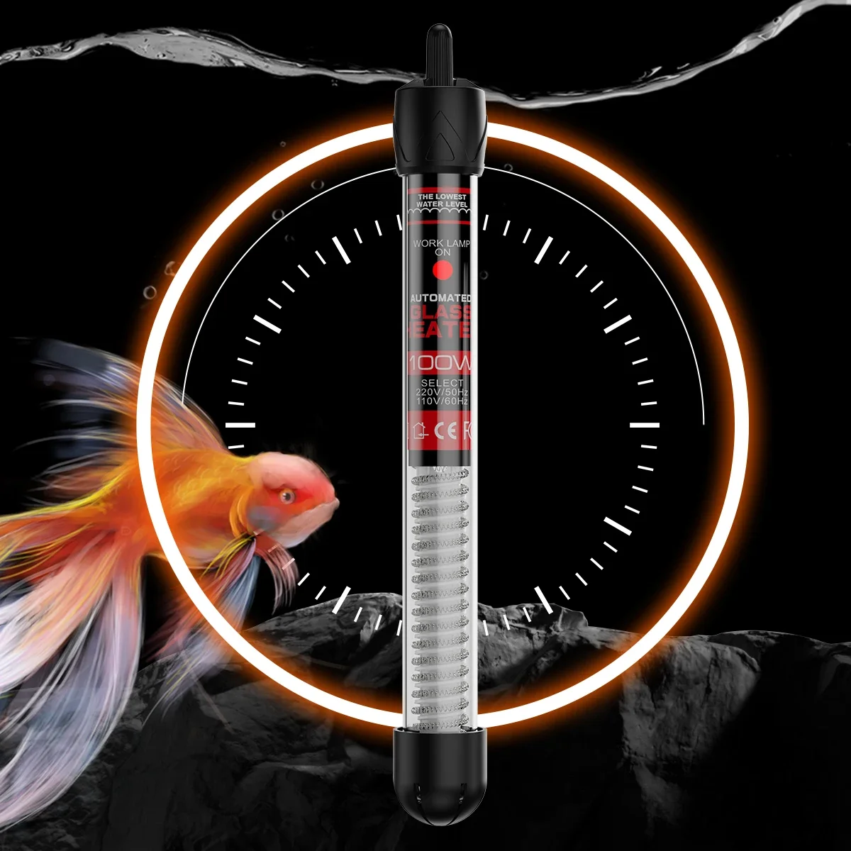 110v-220v Adjustable Temperature Thermostat Heater Rod 25W/ 50W/ 100W/ 200W/ 300W Submersible Aquarium Fish Tank Water Heat