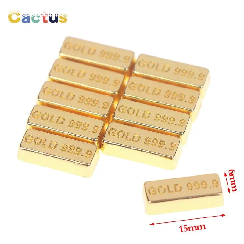 10PCS 1:12 Dollhouse Miniature Gold 999.9 Bars Coin Model Decor Kids Pretend Play Toys Doll House Furniture Accessories