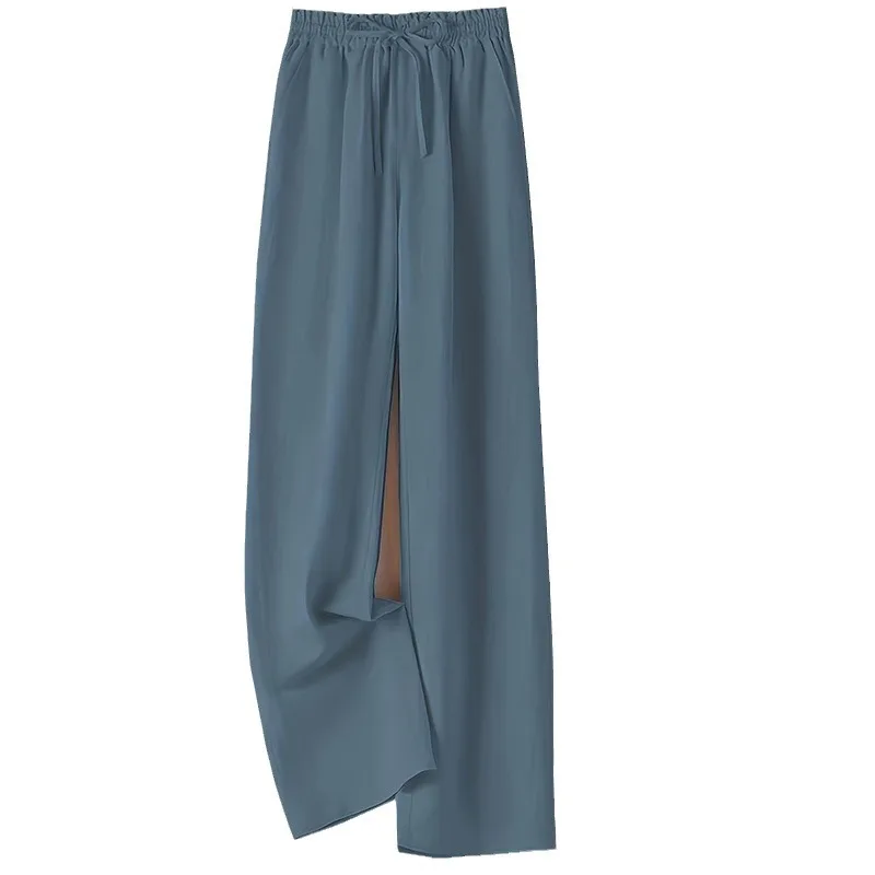 Pantaloni casual a gamba larga in lino di cotone Pantaloni estivi da donna Fashin Elastico in vita Tinta unita Pantaloni dritti semplici di base Abiti femminili