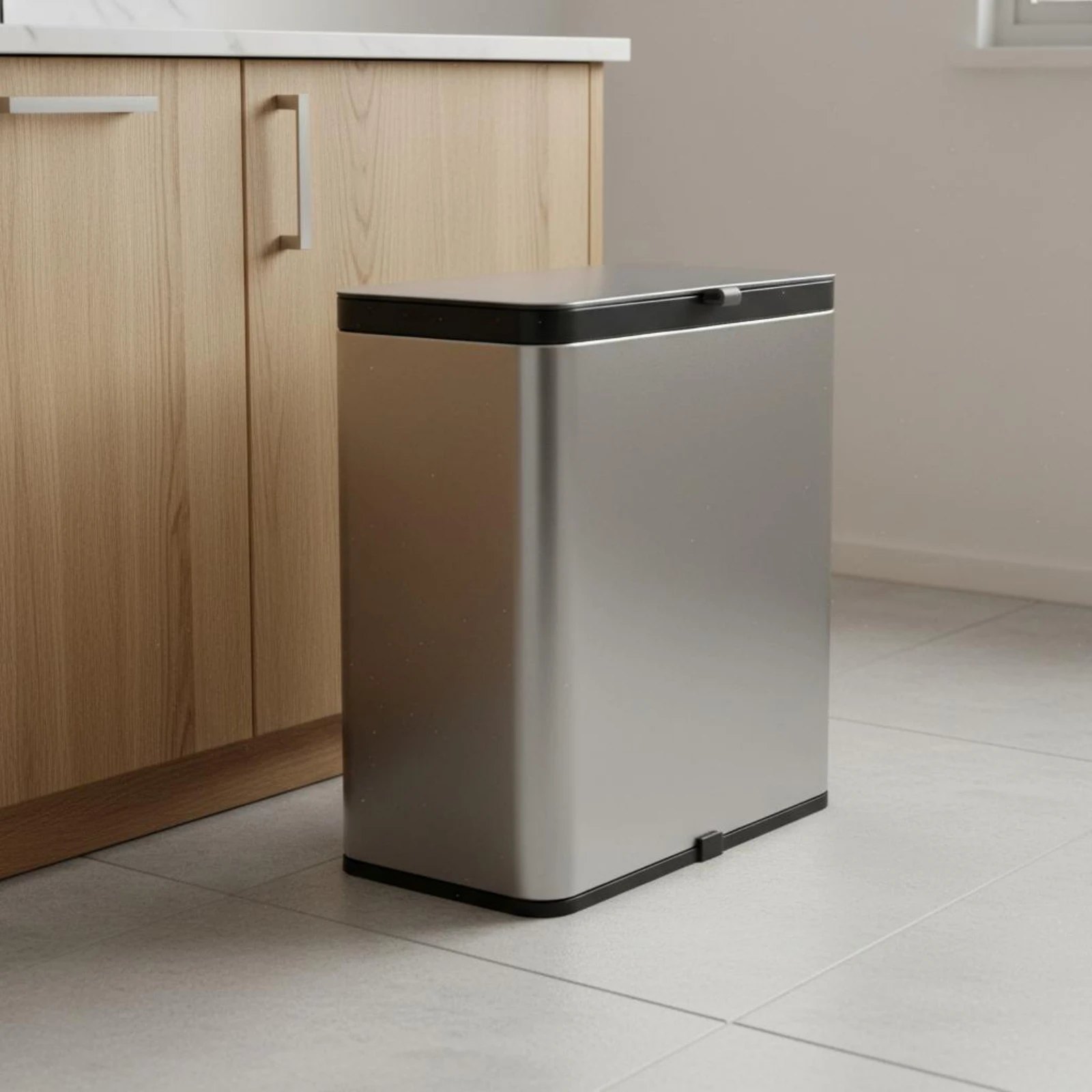 Wall-Mounted Trash Can Dual Opening Wall Mounted Trash Can Hanging Garbage Bin Adhesive Mount Household Container Black Trim