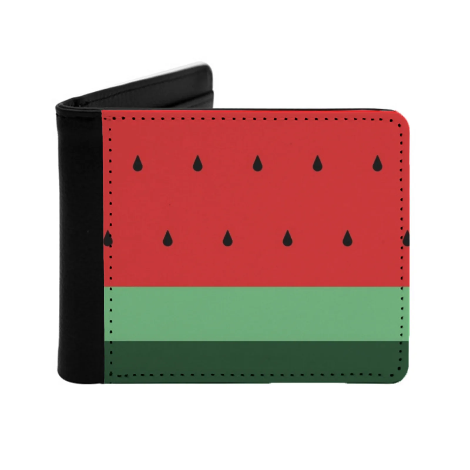 Watermelon [ Roufxis ] Personalized Men's Leather Wallet Credit Card Pouch Purse Watermelon Fruit Berry Rind Seeds Red Pink