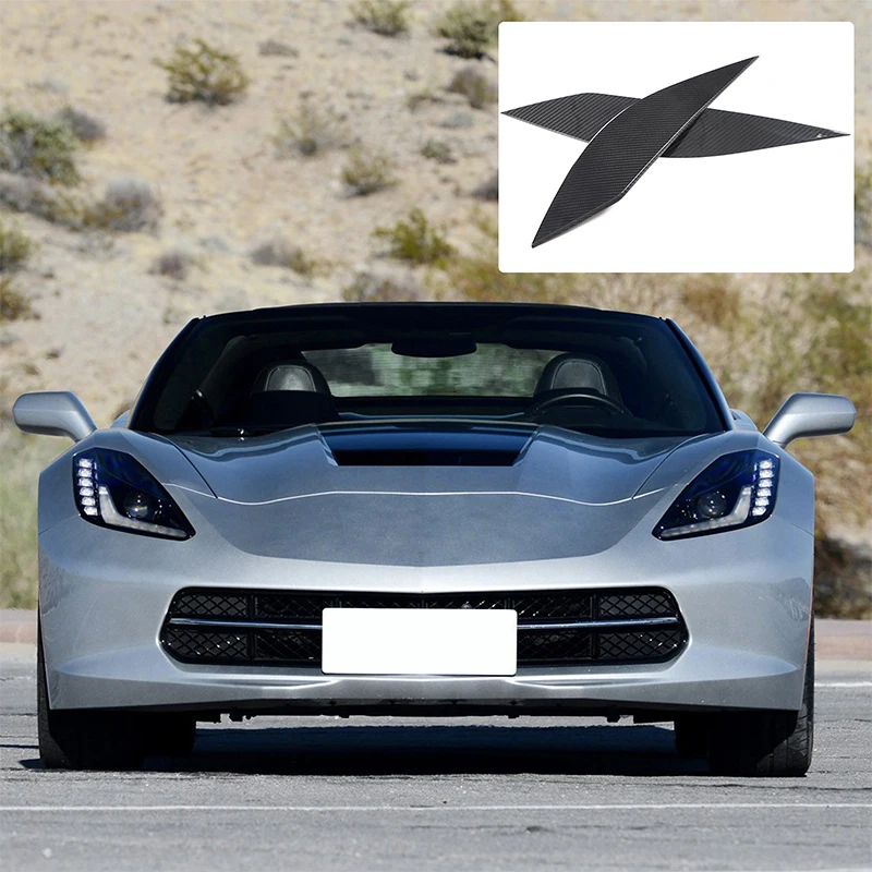 For Corvette C7 2014-2019 Real Carbon Fiber Sticker Headlight Brow Decoration Sticker Car Headlight Decoration Auto Accessories