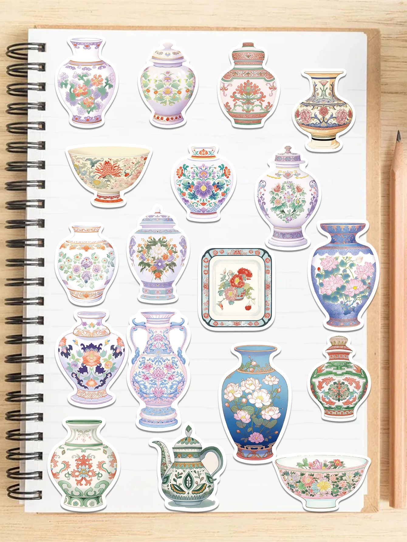 50pcs ceramic sticker Classical blue and white porcelain decoration notebook suitcase skateboard diy waterproof sticker