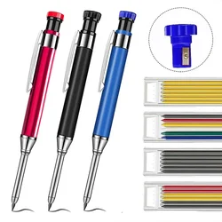 Red Black Blue 2.8mm Metal Woodworking Mechanical Pencil Built In Pencil Sharpener Multi-Color 2B Lead Core Deep Hole Marker