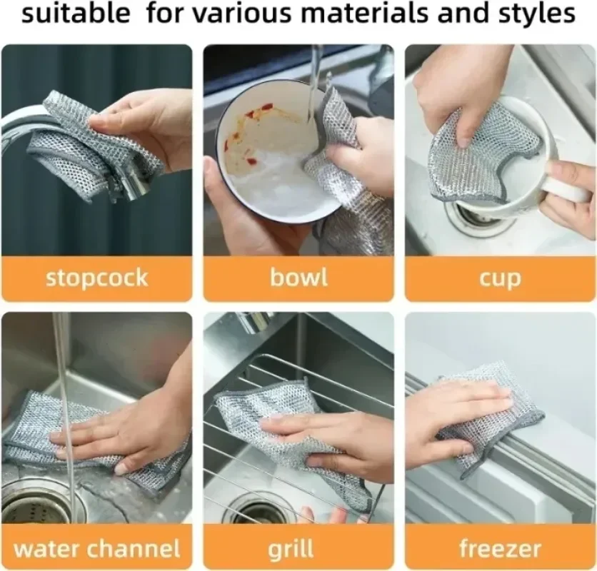 20/1pcs Magic Cleaning Cloth Single Sided Metal Steel Wire Rags Kitchen Dish Pot Washdishing Cloths Towel Clean Tools